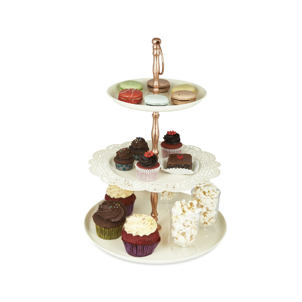 Elan Flourish Three Tier Cake Cupcake and Dessert Stand (Metal, Off White)