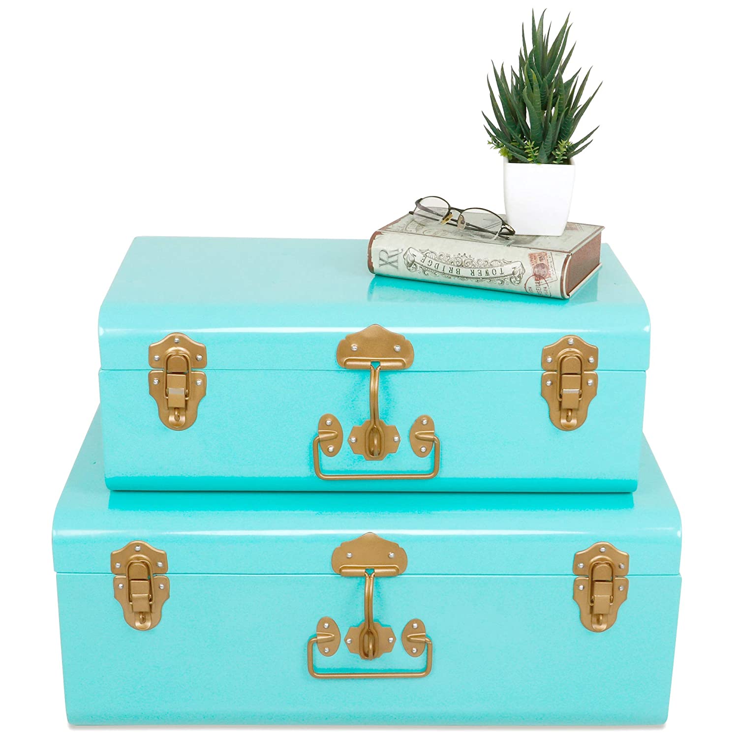 Designer Buxa Golden &White Finish Metal Trunk Box, Storage Box, Jewel –