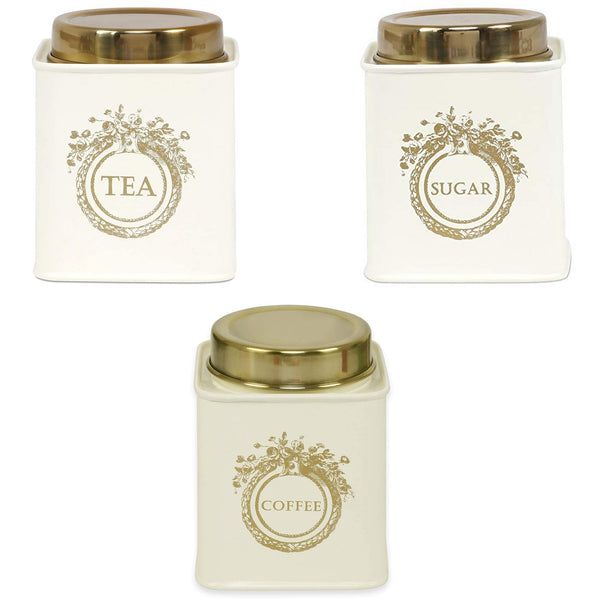 Elan Dreamer Tea, Sugar and Coffee Canister (Set of 3, Off White, 500 ML)