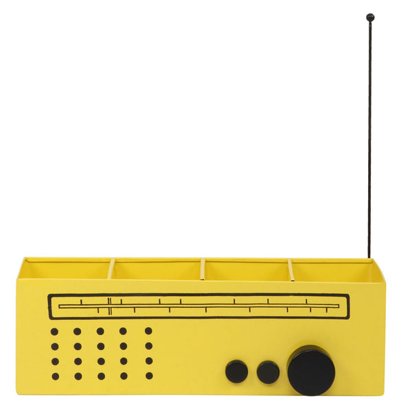 Elan Radio Desk Organizer, 4 Compartments, Pen and Makeup Stand (Yellow)