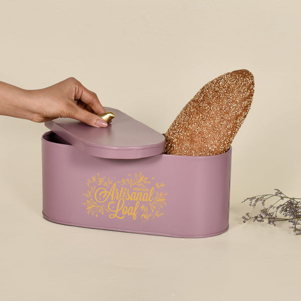 Elan Ghingham and Bloom Bread Box with Tweet Bird Knob (Mauve)