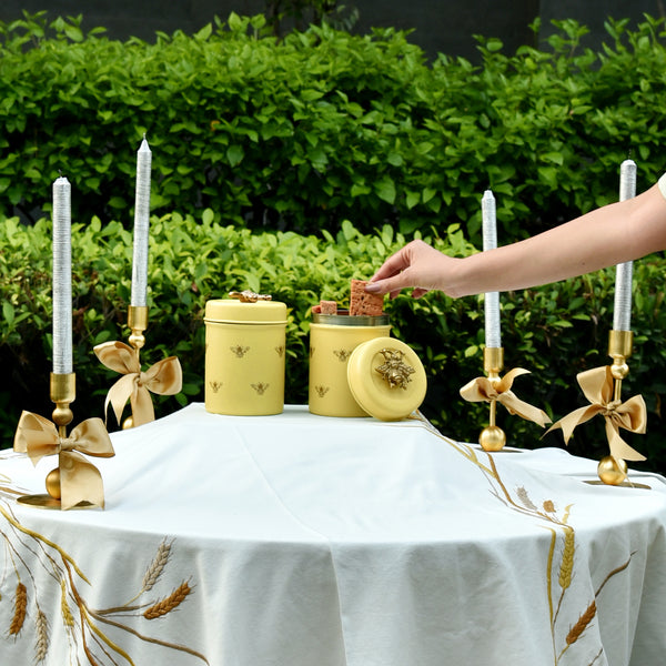 Elan Royal Hive Stainless Steel Jar Set of 2 (Butter Yellow)