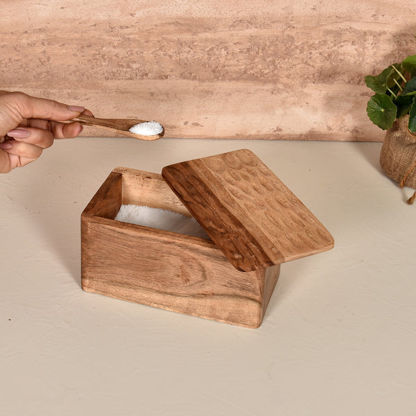 Elan Dabbahs and Days Rectangular Wooden Salt Box, 500 gm (Natural)