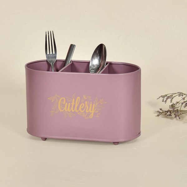 Elan Gingham and Blooms Cutlery Holder with 3 Compartments (Mauve)