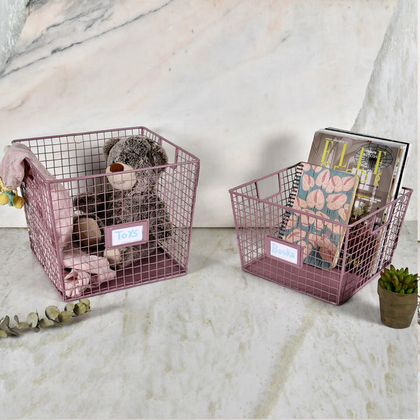 Elan GRID Square Baskets for Vegetables and Fruits (Set of 2, Mauve)