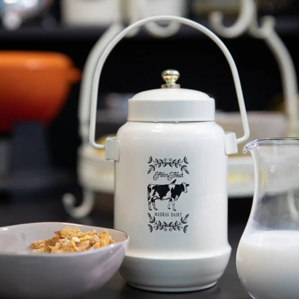 Elan Alicia Dairy Milk Can, Kitchen Decor (Stainless Steel, 850ml, Off White)