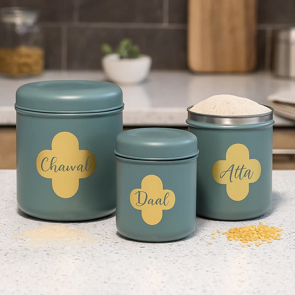 Elan Flour, Rice and Pulses Storage Bins Canisters (Set of 3, Moss Green)