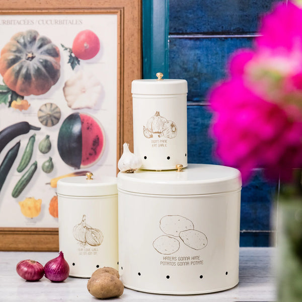 Elan Country Potato Onion Garlic Storage Bins (Set of 3, Off White)