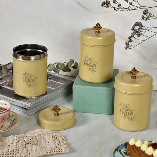 Elan Gingham & Blooms Round Jars (Set of 3, 650ml each, Daisy Yellow)