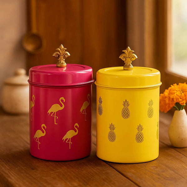 Elan Flamingo & Pineapple Canister (650ml each, Set Of 2)