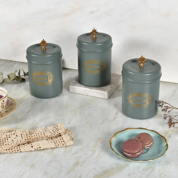 ElanBergen  Chai, Cheeni Kaffee Canisters (Set of 3,650ml each, Moss Green)