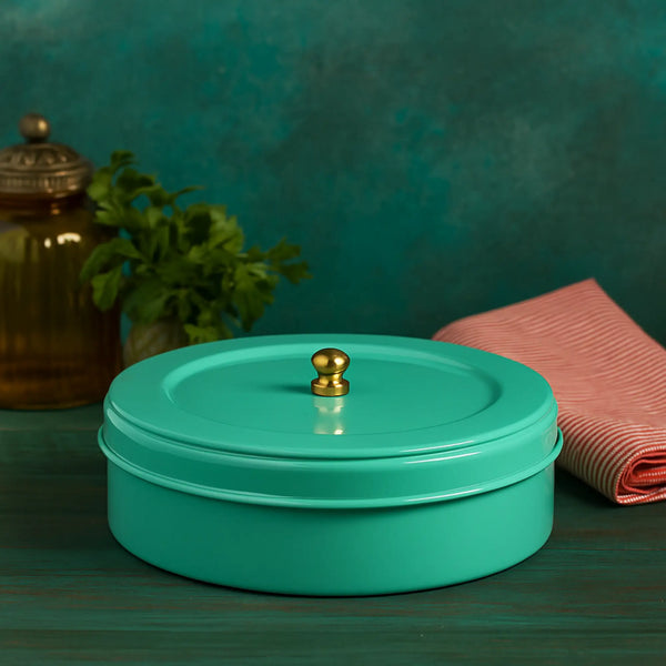 Elan Round Storage Roti Box, Snack Box (Stainless Steel Aqua)