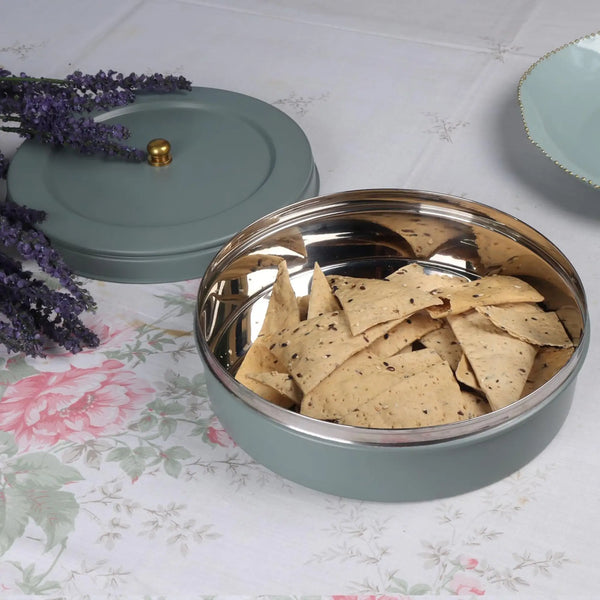 Elan Round Storage Roti Box, Snack Box (Stainless Steel Moss Green)