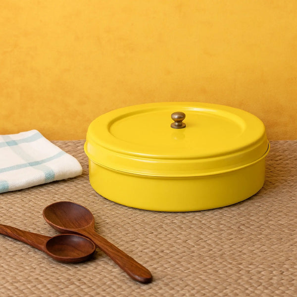 Elan Round Storage Roti Box, Snack Box (Stainless Steel Yellow)