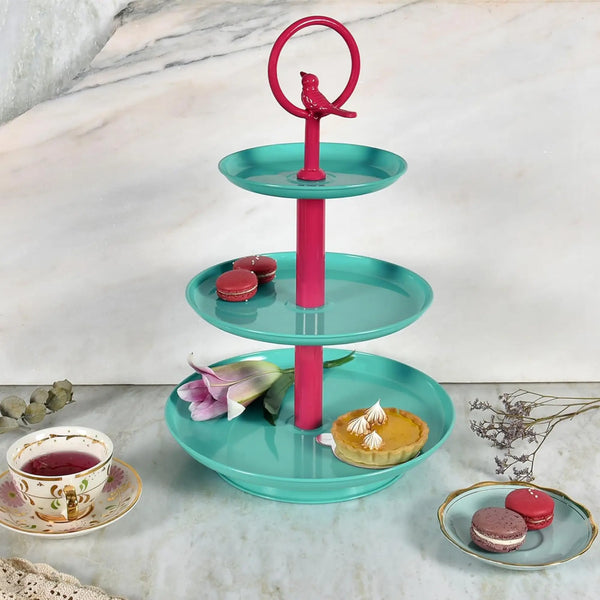 Elan Tweet Three Tier Cake Cupcake and Dessert Stand (Aqua Pink)