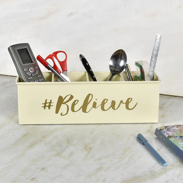 Elan Believe Desk Organizer, Cosmetic Organizer, Gadget Organizer (4 Compartment Ivory )