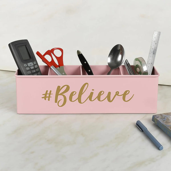 Elan Believe Desk Organizer, Cosmetic Organizer, Gadget Organizer (4 Compartment Light Pink)