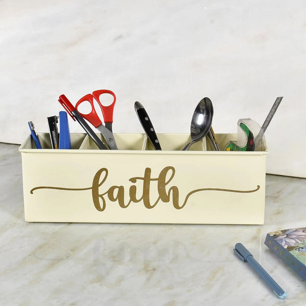 Elan Faith All In One Office Supplies Desk Organizer (Off White)