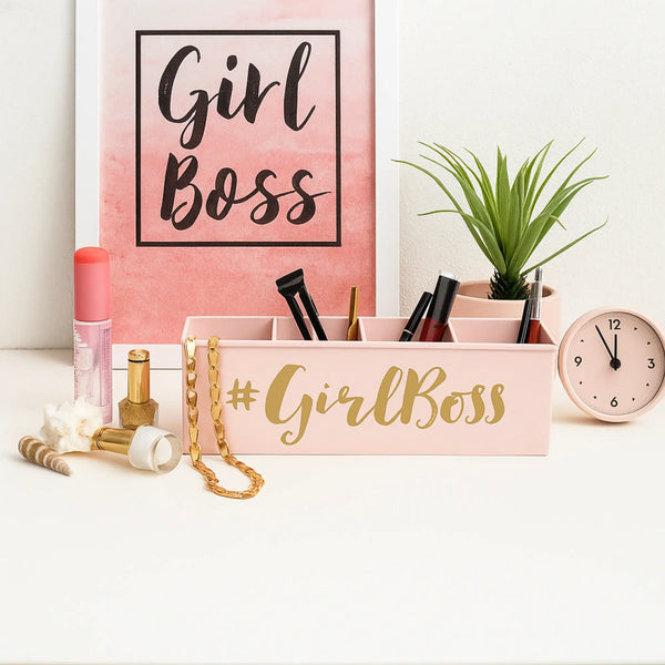 Elan Girlboss Desk Organizer, Cosmetic Organizer, Gadget Organiser (4 Compartment Light Pink)