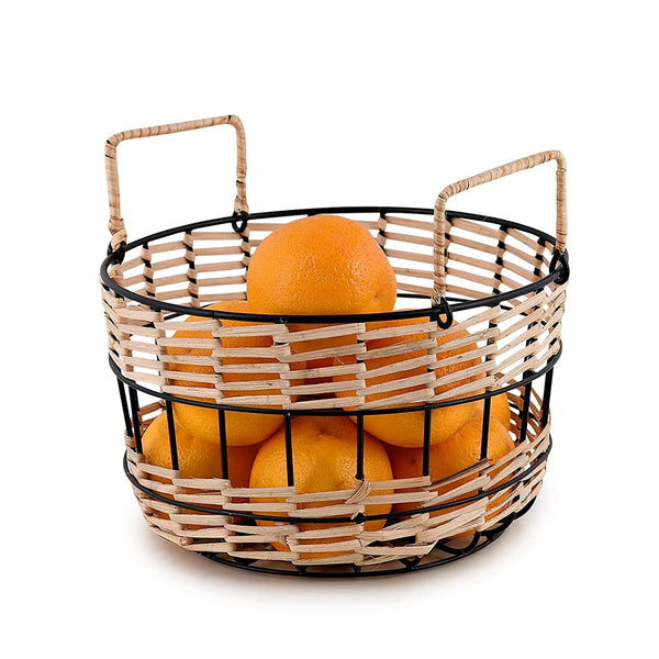Elan Cassia Natural Rattan Fruit Basket, Storage Bin (Black)