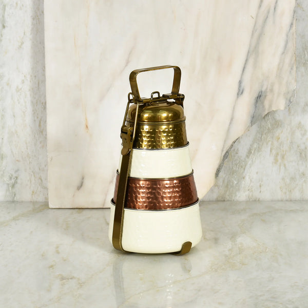 ELAN Dabbahs and Days 4 Tier Lunch Box, Conoid, Stainless Steel  (Gold, Copper & Off White)