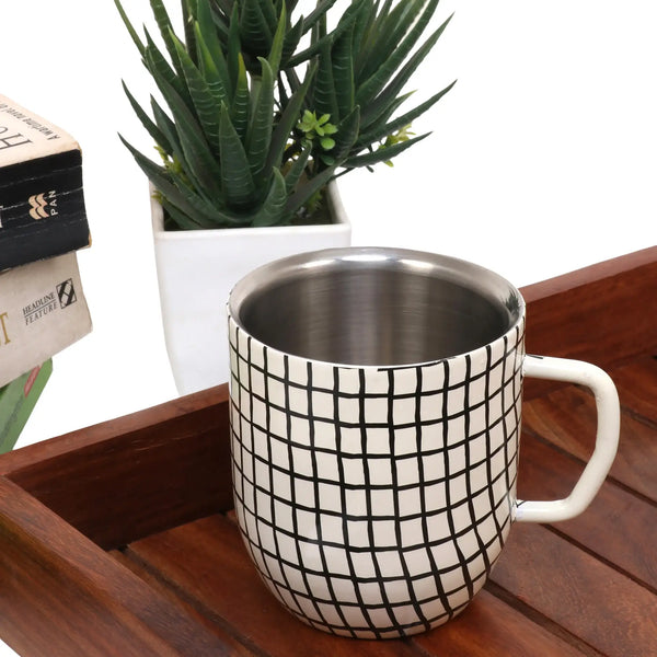 Elan Double Walled Cup (Grid Print, 300 ml)