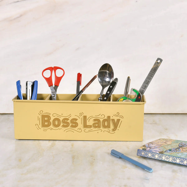 Elan Boss Lady Desk Organizer, 4 Compartments (Daisy Yellow)