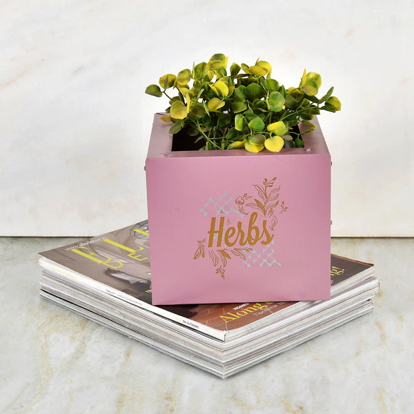 Elan Gingham and Blooms Square Planter (Mauve)