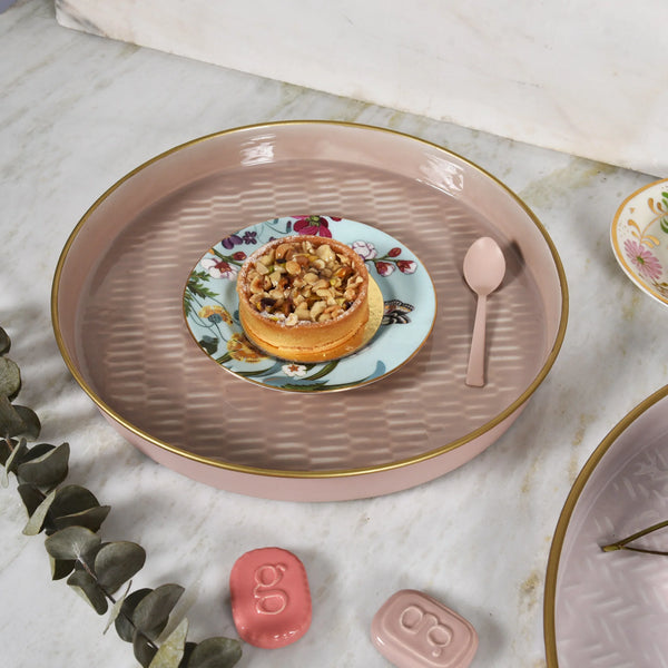 Elan Soiree Dash Emboss Serving Tray (12 Inches, Dusty Rose)