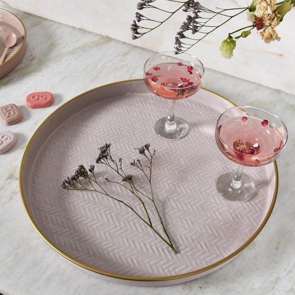 Elan Soiree Wicker Emboss Serving Tray (16 Inches, Petal Pink)