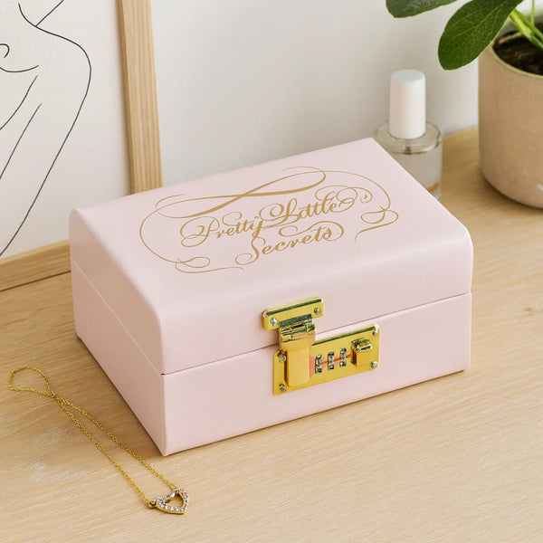 Elan Vintage Storage Trunk, Jewelry & Makeup Storage Chest w/Lock (Secret-Light Pink)