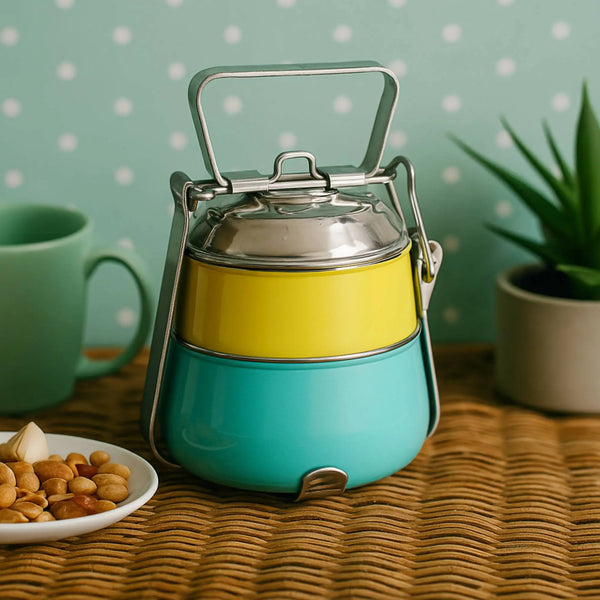 Elan 2 Tier Lunch Box (Yellow-Aqua)