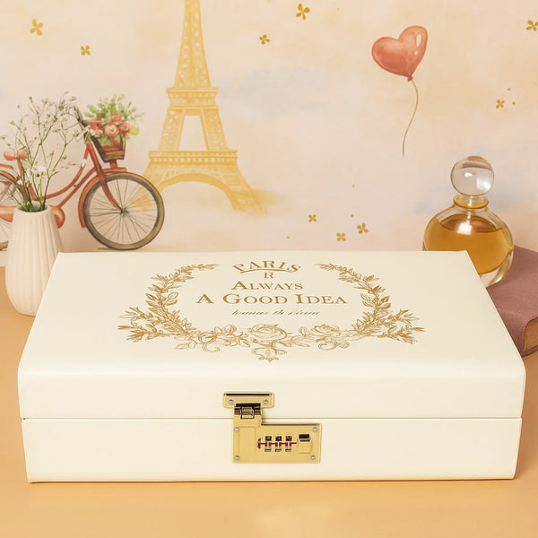 Elan Paris Vintage Storage Trunk Decorative Box (Long, Off White)