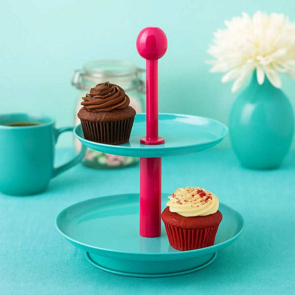 Elan Knob Two Tier Cake Cupcake and Dessert Stand (Aqua Pink)