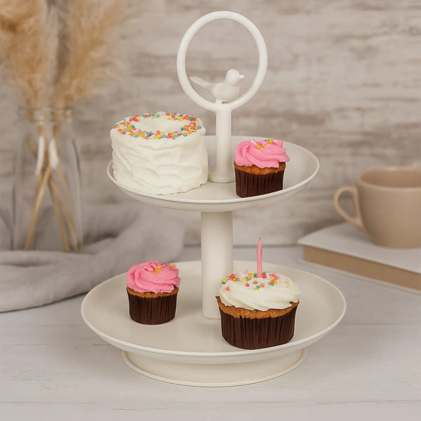 Elan Tweet Two Tier Metal Cake and Cupcake Stand (Off White)