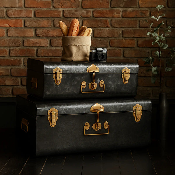 Elan Vintage Style Buxa Storage Trunk (Set Of 2, Antique Black)