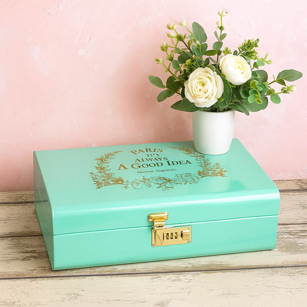 Elan Paris Vintage Storage Trunk  Decorative Box ( Long, Aqua)