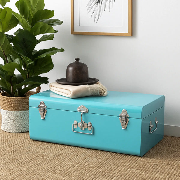 Elan Vintage Storage Trunk Decorative Box (Small, Aqua)