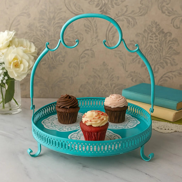 Elan Baroque Serving Tray, Round (Aqua)