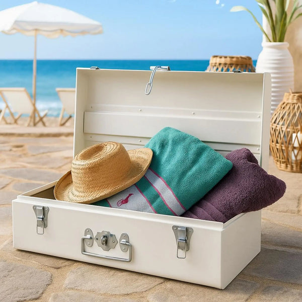 Elan Buxa Metal Trunk (22 Inch, Off White)