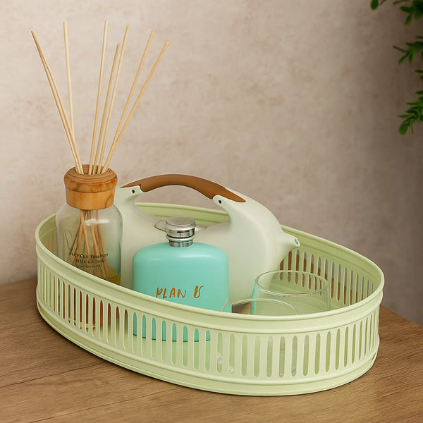 Elan Slitty Serving Tray (Oval, 15*10*3 IN, Off White)