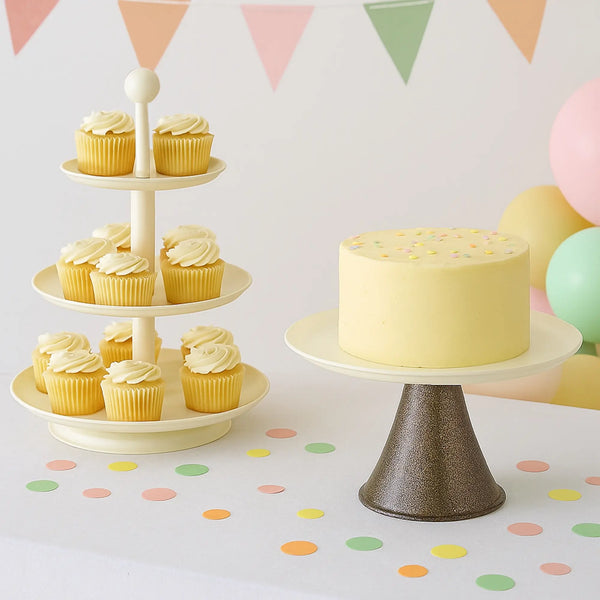 Elan Pack of Knob 3 Tier Cupcake Stand and Tall Cake Stand (Set of 2, Off White)