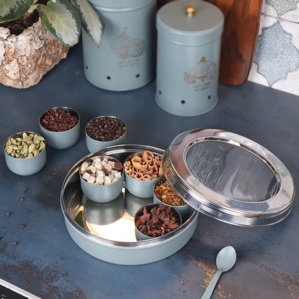 Elan SPICE BOX, 7 compartments, Stainless Steel (Moss Green)
