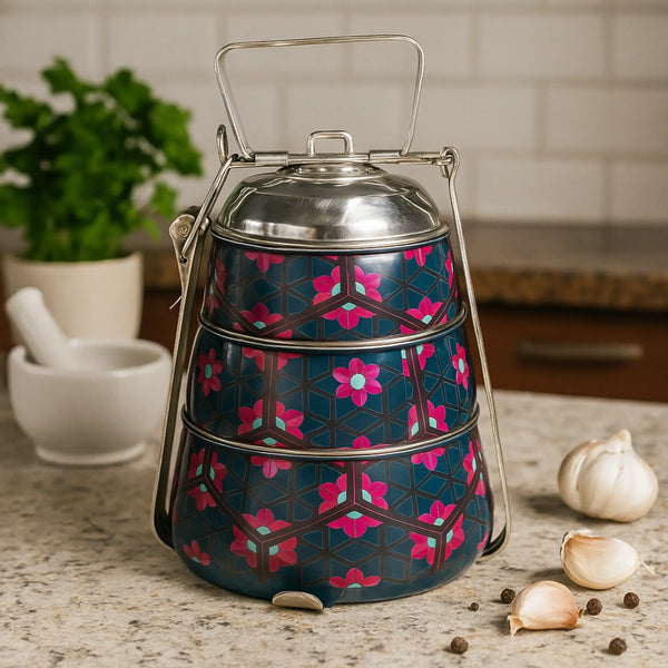 Elan Chaandini 3 Tier Lunch Box, Conoid, Stainless Steel  (Printed, Multicolor)