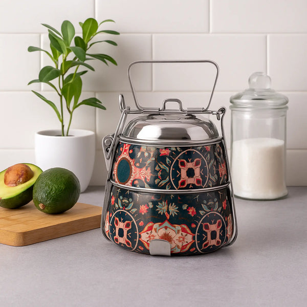 Elan Tantraa 2 Tier Lunch Box, Conoid, Stainless Steel  (Printed, Multicolor)
