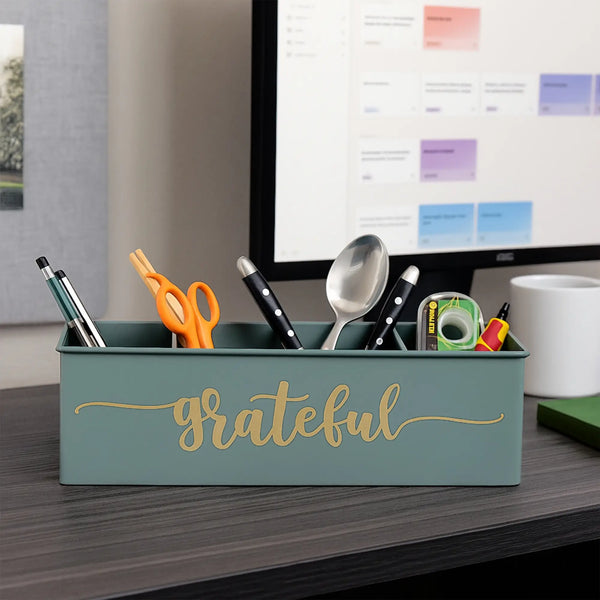 Elan Grateful All In One Office Supplies Desk Organizer (Moss Green)