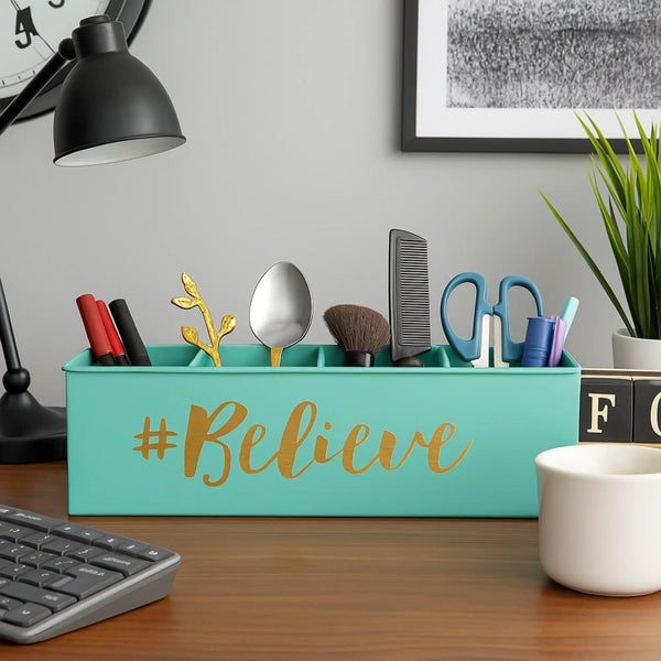 Elan Believe Desk Organizer, Cosmetic Organizer, Gadget Organizer (4 Compartment Aqua )