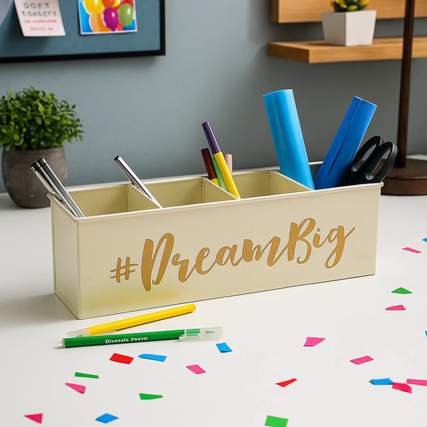 Elan Dream Big Desk Organiser, 4 Compartment (Off White)