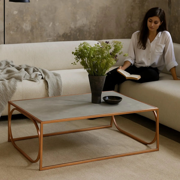 Elan Interlude Rectangular Coffee Table (Cement look with Copper Finish)