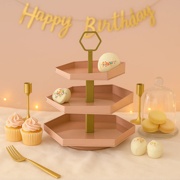 Elan Edge Three Tier Cupcake Stand (Nude With Gold)